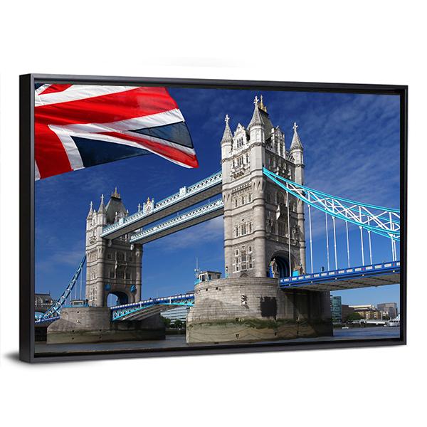 Tower Bridge With England Flag Canvas Wall Art-3 Horizontal-Gallery Wrap-25" x 16"-Tiaracle