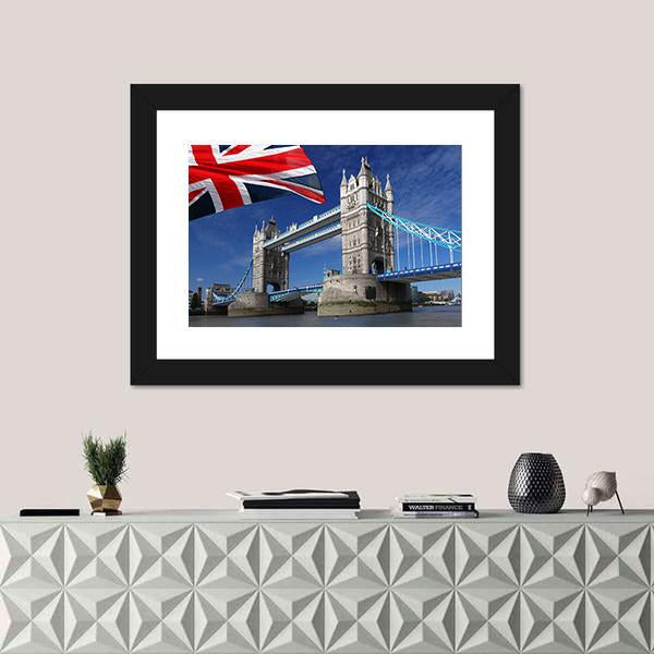 Tower Bridge With England Flag Canvas Wall Art-3 Horizontal-Gallery Wrap-25" x 16"-Tiaracle