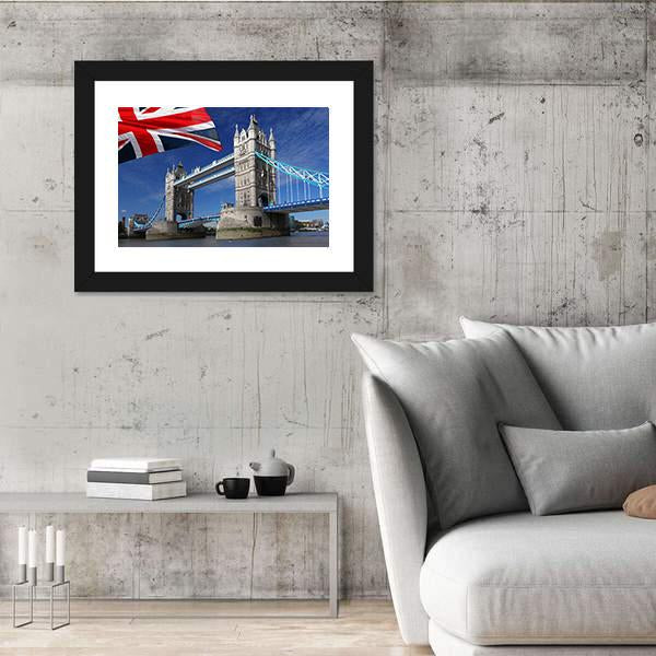 Tower Bridge With England Flag Canvas Wall Art-3 Horizontal-Gallery Wrap-25" x 16"-Tiaracle