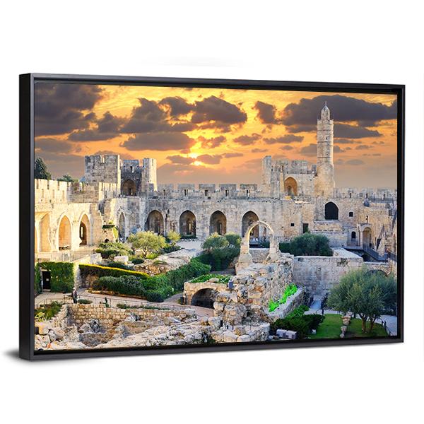 Tower Of David in Jerusalem Palestine Canvas Wall Art-3 Horizontal-Gallery Wrap-25" x 16"-Tiaracle