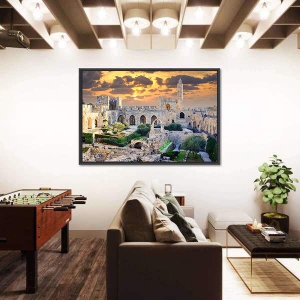 Tower Of David in Jerusalem Palestine Canvas Wall Art-3 Horizontal-Gallery Wrap-25&quot; x 16&quot;-Tiaracle