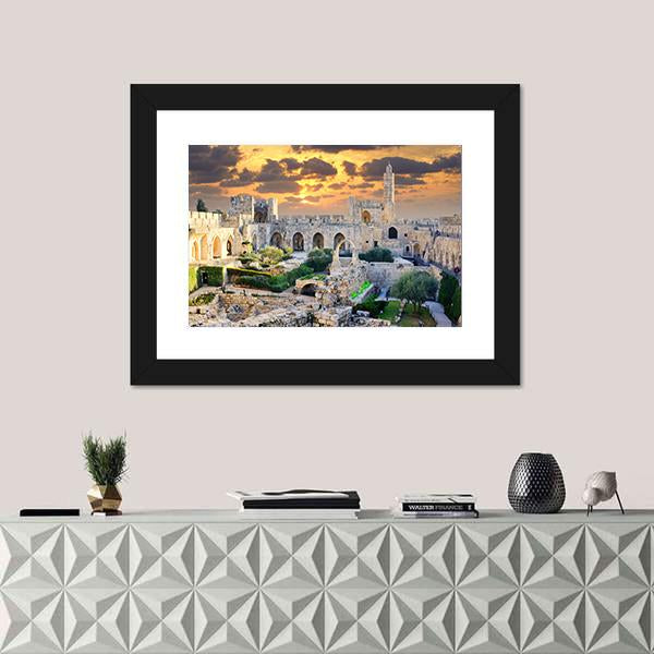 Tower Of David in Jerusalem Palestine Canvas Wall Art-3 Horizontal-Gallery Wrap-25" x 16"-Tiaracle