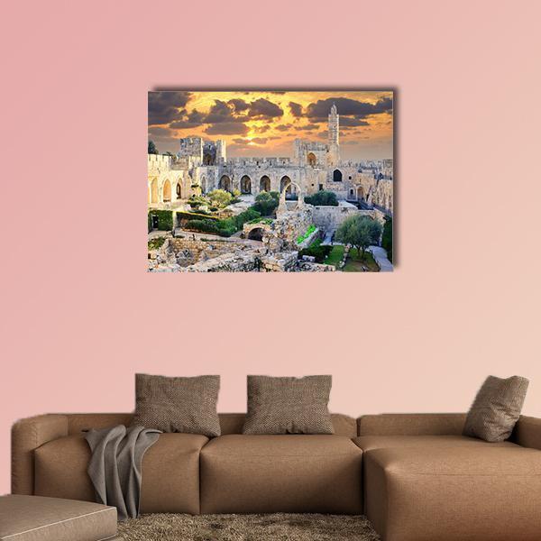 Tower Of David in Jerusalem Palestine Canvas Wall Art-1 Piece-Gallery Wrap-48" x 32"-Tiaracle