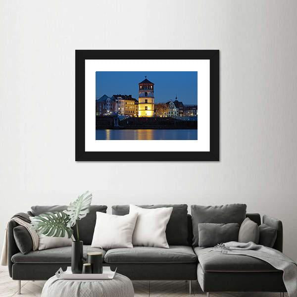 Tower Of Dusseldorf Castle Canvas Wall Art-1 Piece-Framed Print-20" x 16"-Tiaracle