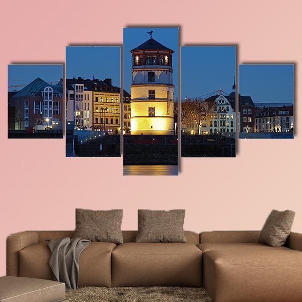Tower Of Dusseldorf Castle Canvas Wall Art-5 Star-Gallery Wrap-62" x 32"-Tiaracle