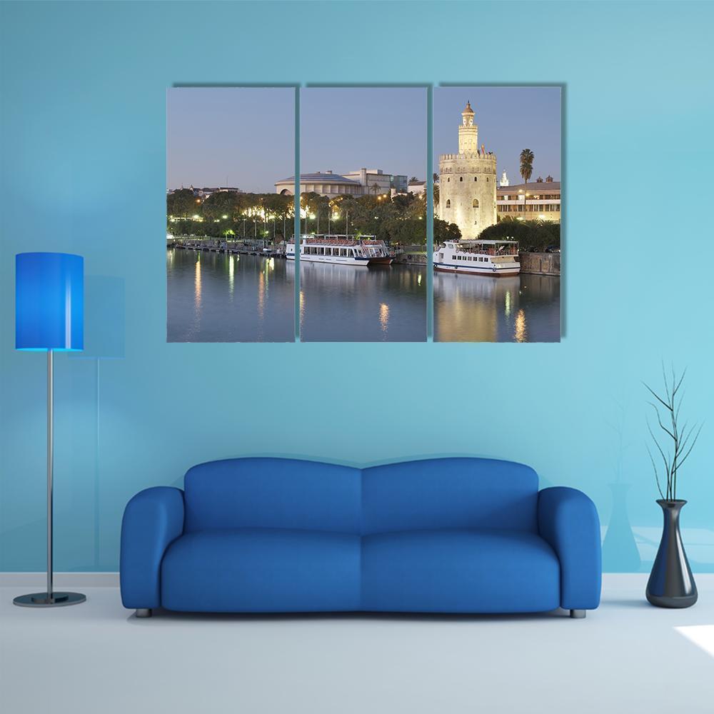 Tower Of Gold On Banks Of The Guadalquivir River Canvas Wall Art-3 Horizontal-Gallery Wrap-37" x 24"-Tiaracle