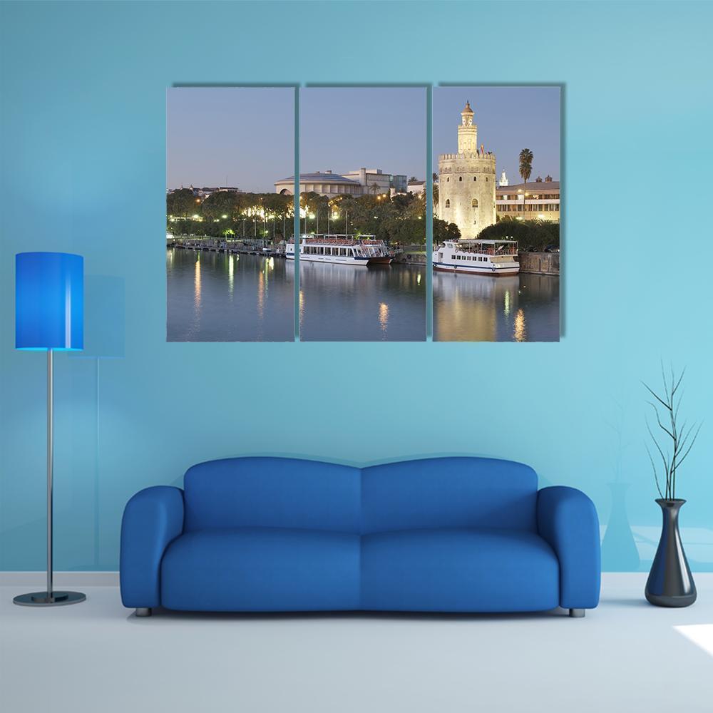 Tower Of Gold On Banks Of The Guadalquivir River Canvas Wall Art-5 Pop-Gallery Wrap-47" x 32"-Tiaracle
