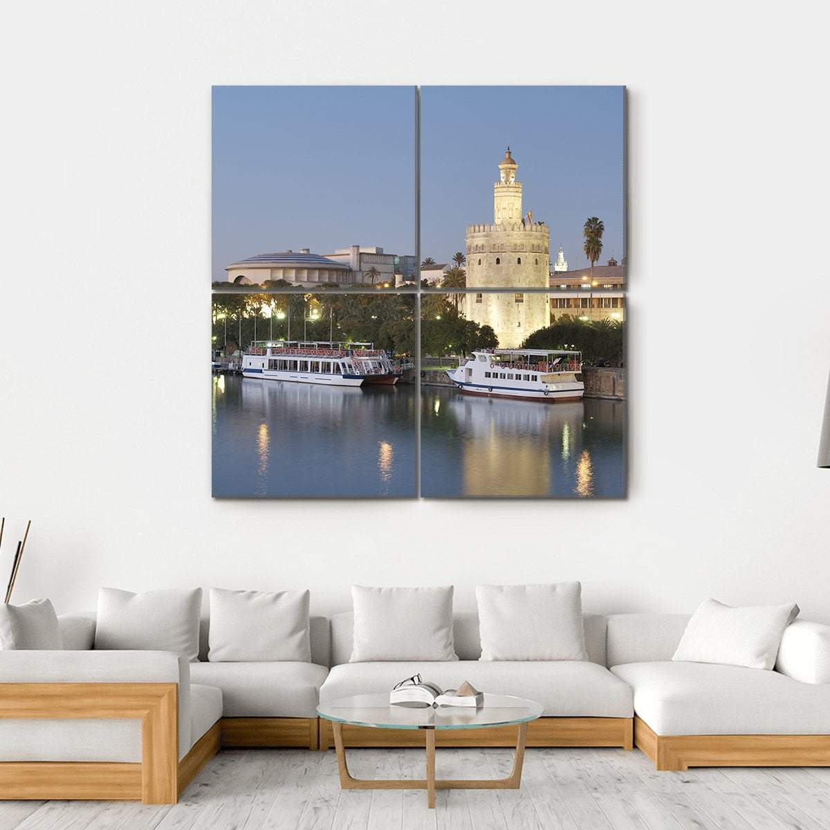 Tower Of Gold On Banks Of The Guadalquivir River Canvas Wall Art-4 Square-Gallery Wrap-17" x 17"-Tiaracle