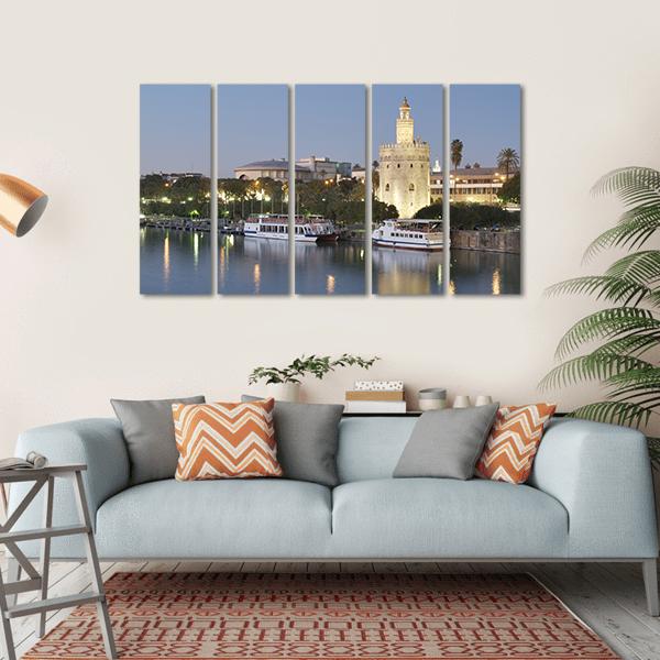 Tower Of Gold On Banks Of The Guadalquivir River Canvas Wall Art-5 Horizontal-Gallery Wrap-22" x 12"-Tiaracle