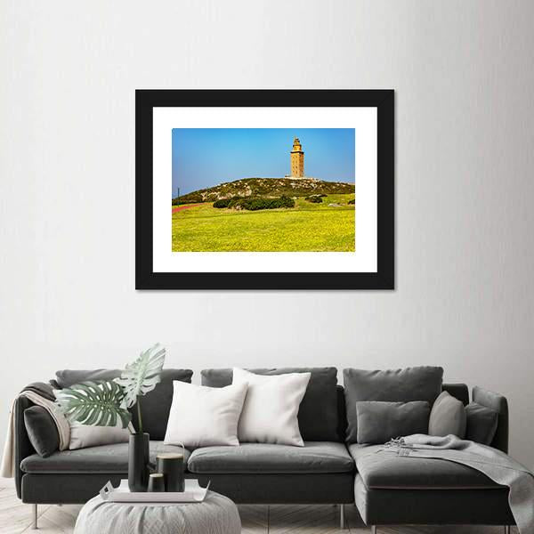 Tower Of Hercules In A Coruna Canvas Wall Art-1 Piece-Framed Print-20" x 16"-Tiaracle