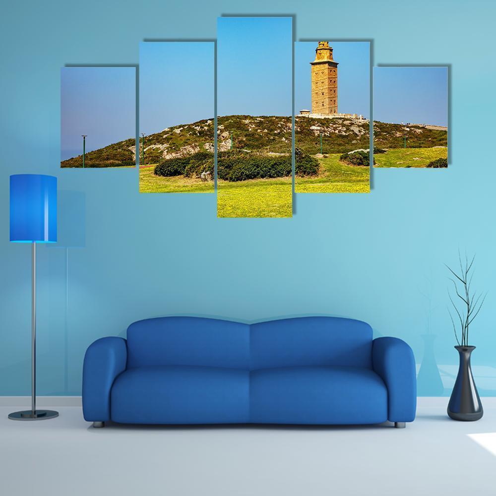 Tower Of Hercules In A Coruna Canvas Wall Art-5 Star-Gallery Wrap-62" x 32"-Tiaracle