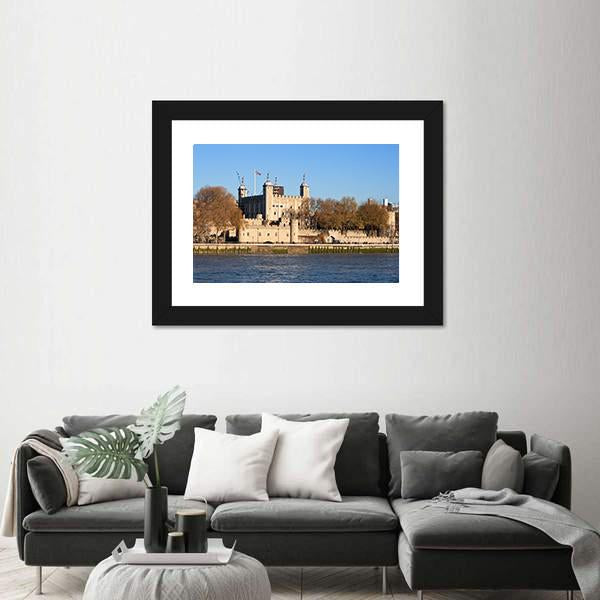 Tower Of London Across River Thames Canvas Wall Art-1 Piece-Framed Print-20" x 16"-Tiaracle