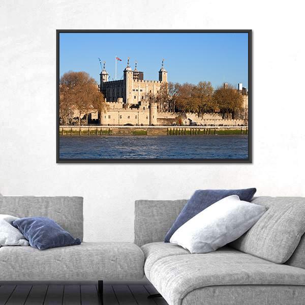 Tower Of London Across River Thames Canvas Wall Art-1 Piece-Floating Frame-24" x 16"-Tiaracle