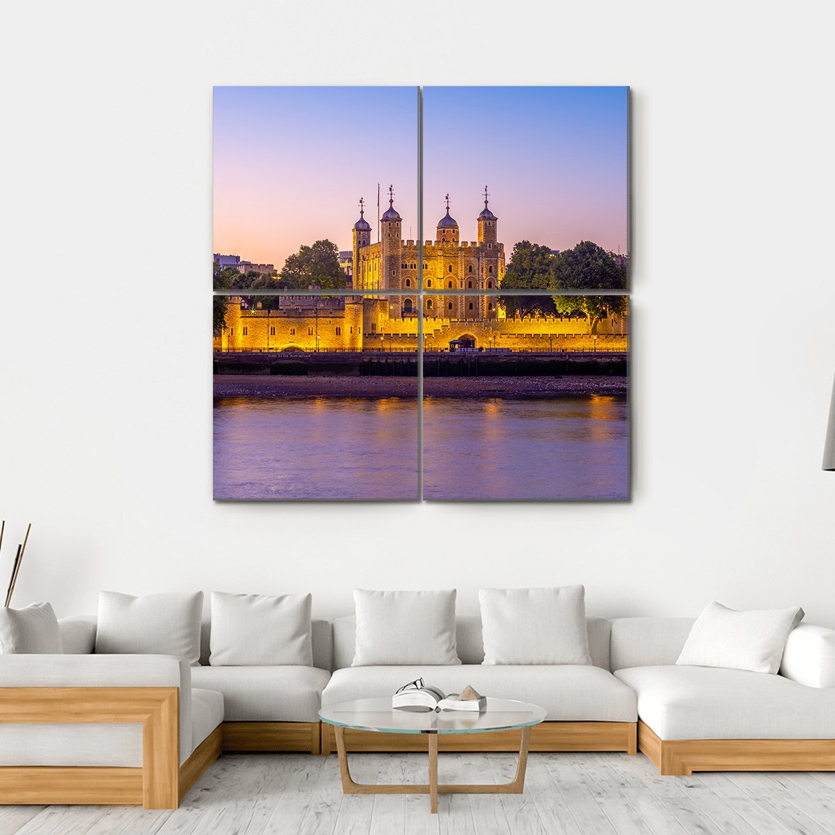 Tower Of London At Night Canvas Wall Art-4 Square-Gallery Wrap-17" x 17"-Tiaracle