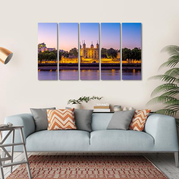 Tower Of London At Night Canvas Wall Art-5 Horizontal-Gallery Wrap-22" x 12"-Tiaracle