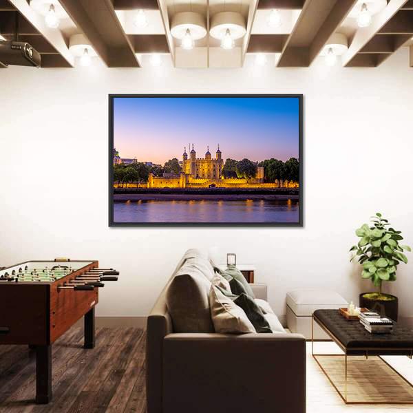 Tower Of London At Night Canvas Wall Art-3 Horizontal-Gallery Wrap-25" x 16"-Tiaracle