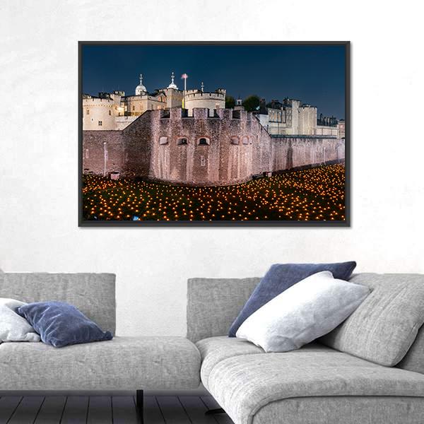 Tower Of London Flames Canvas Wall Art-1 Piece-Floating Frame-24" x 16"-Tiaracle
