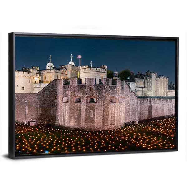 Tower Of London Flames Canvas Wall Art-3 Horizontal-Gallery Wrap-25" x 16"-Tiaracle