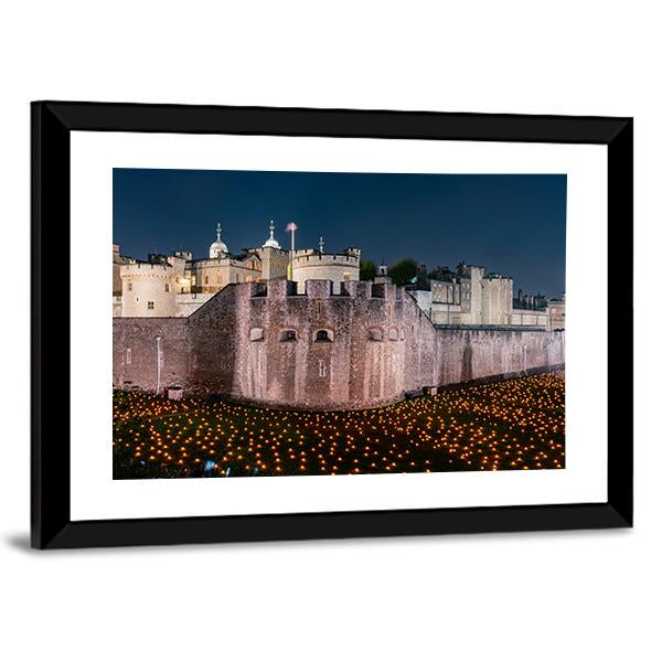 Tower Of London Flames Canvas Wall Art-3 Horizontal-Gallery Wrap-25" x 16"-Tiaracle