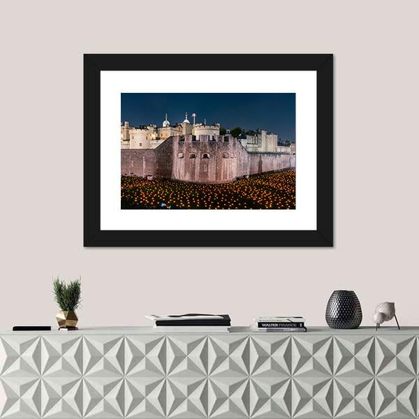 Tower Of London Flames Canvas Wall Art-3 Horizontal-Gallery Wrap-25" x 16"-Tiaracle