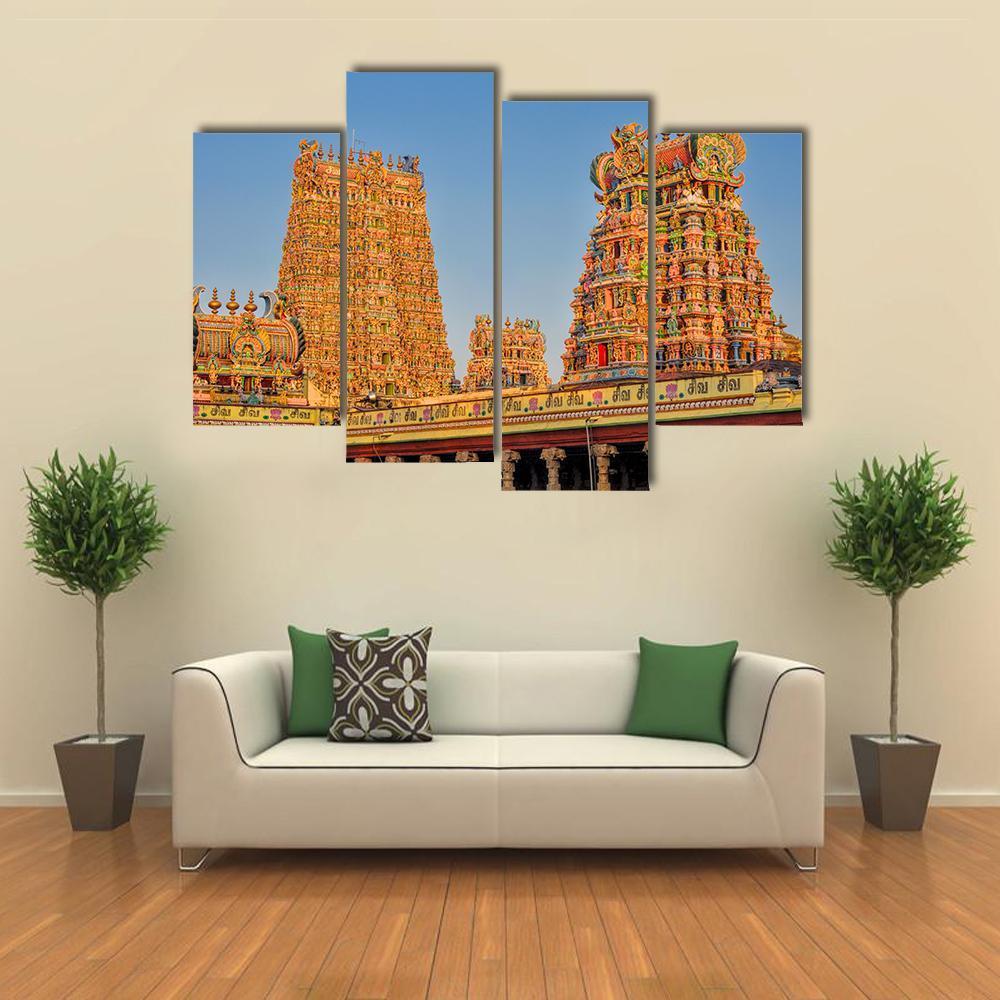 Meenakshi Amman Temple Canvas Wall Art-4 Pop-Gallery Wrap-50" x 32"-Tiaracle