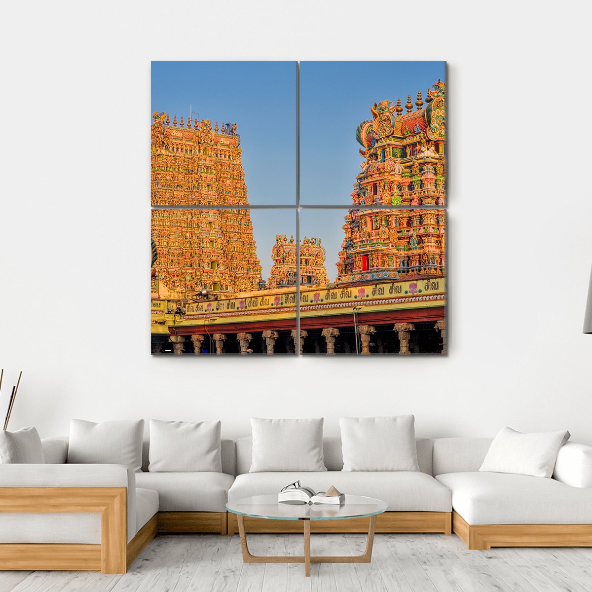 Meenakshi Amman Temple Canvas Wall Art-4 Square-Gallery Wrap-17" x 17"-Tiaracle