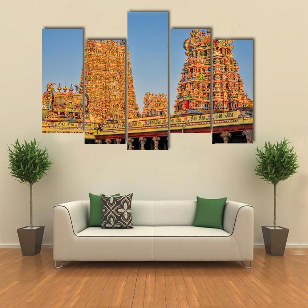 Meenakshi Amman Temple Canvas Wall Art-5 Pop-Gallery Wrap-47" x 32"-Tiaracle