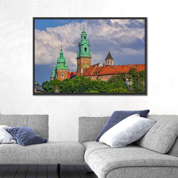 Towers View Of Wawel Cathedral Canvas Wall Art-1 Piece-Floating Frame-24" x 16"-Tiaracle