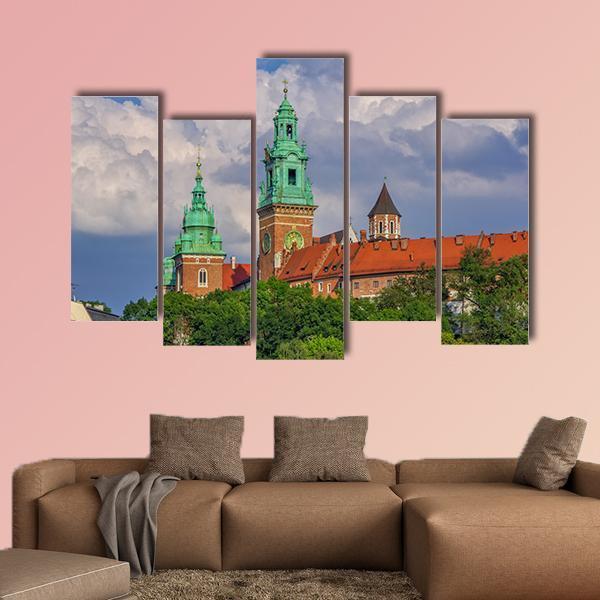 Towers View Of Wawel Cathedral Canvas Wall Art-5 Pop-Gallery Wrap-47" x 32"-Tiaracle