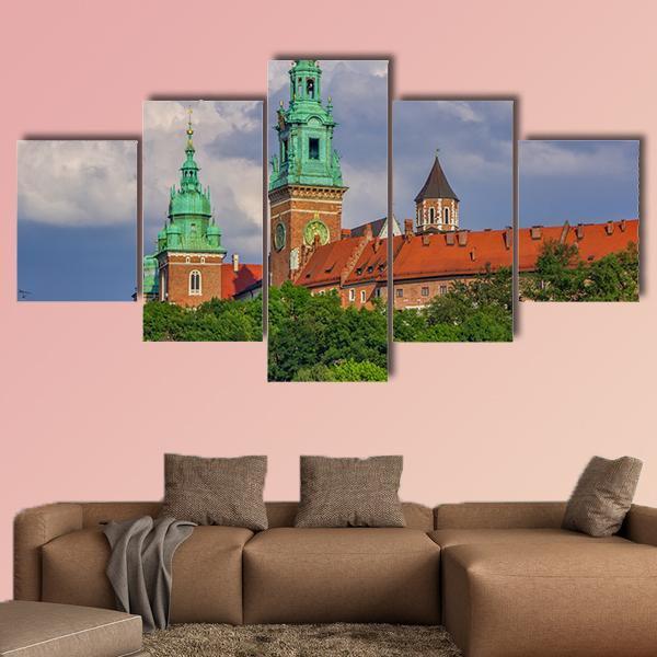 Towers View Of Wawel Cathedral Canvas Wall Art-5 Star-Gallery Wrap-62" x 32"-Tiaracle