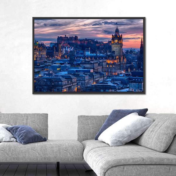 Town & Castle Edinburgh Canvas Wall Art-3 Horizontal-Gallery Wrap-25" x 16"-Tiaracle