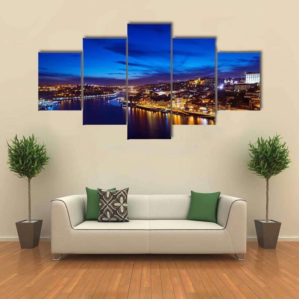 Town Coastline Of River Douro Canvas Wall Art-5 Star-Gallery Wrap-62" x 32"-Tiaracle