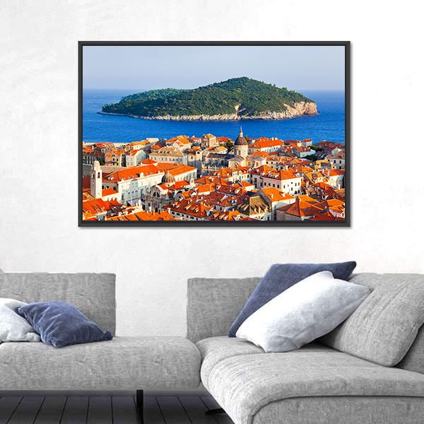 Town Dubrovnik And Island In Croatia Canvas Wall Art-1 Piece-Floating Frame-24" x 16"-Tiaracle