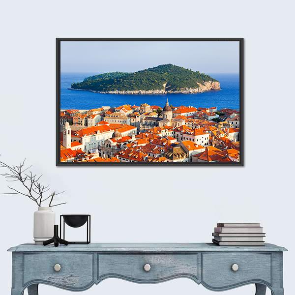 Town Dubrovnik And Island In Croatia Canvas Wall Art-5 Horizontal-Gallery Wrap-22" x 12"-Tiaracle
