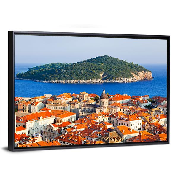 Town Dubrovnik And Island In Croatia Canvas Wall Art-5 Horizontal-Gallery Wrap-22" x 12"-Tiaracle