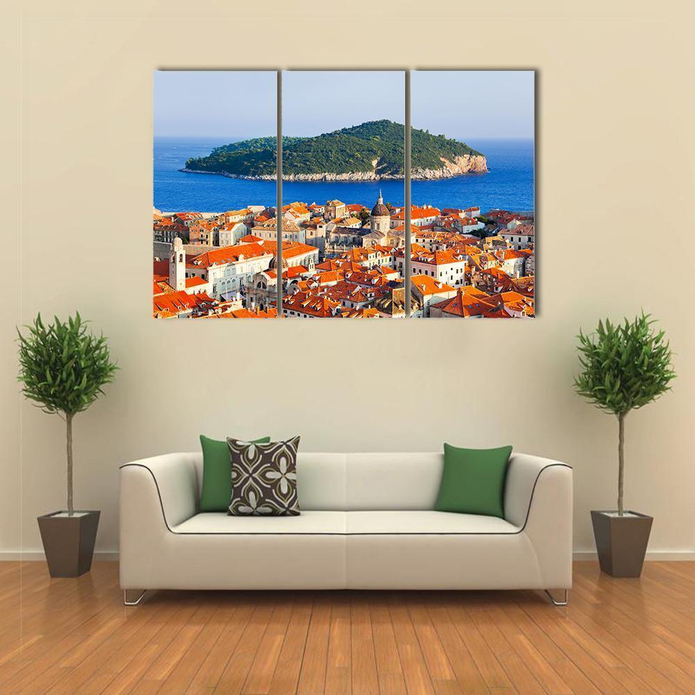 Town Dubrovnik And Island In Croatia Canvas Wall Art-3 Horizontal-Gallery Wrap-37" x 24"-Tiaracle