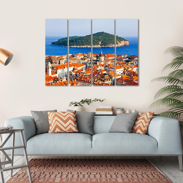 Town Dubrovnik And Island In Croatia Canvas Wall Art-4 Horizontal-Gallery Wrap-34" x 24"-Tiaracle