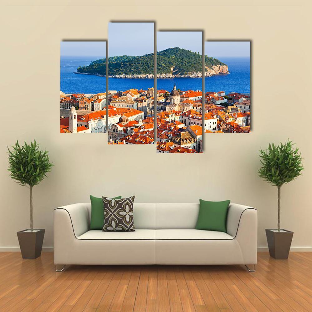 Town Dubrovnik And Island In Croatia Canvas Wall Art-4 Pop-Gallery Wrap-50" x 32"-Tiaracle