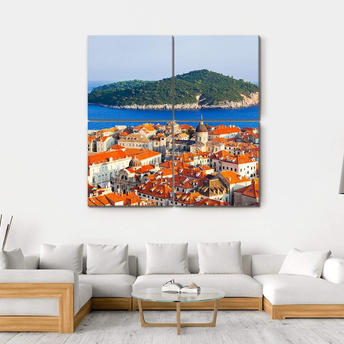 Town Dubrovnik And Island In Croatia Canvas Wall Art-4 Square-Gallery Wrap-17" x 17"-Tiaracle