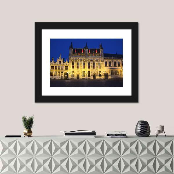 Town Hall And Burg Square In Bruges At Night Canvas Wall Art-3 Horizontal-Gallery Wrap-25" x 16"-Tiaracle