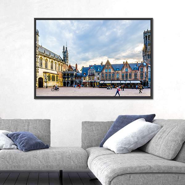 Town Hall And Holy Blood On Burg Square With Belfry Tower Canvas Wall Art-1 Piece-Floating Frame-24" x 16"-Tiaracle