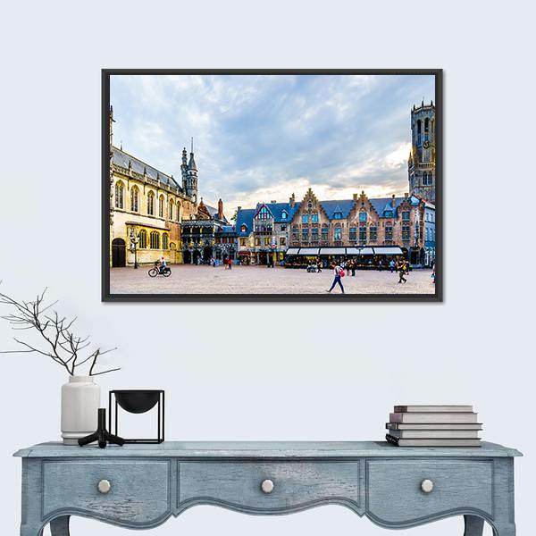 Town Hall And Holy Blood On Burg Square With Belfry Tower Canvas Wall Art-3 Horizontal-Gallery Wrap-25" x 16"-Tiaracle