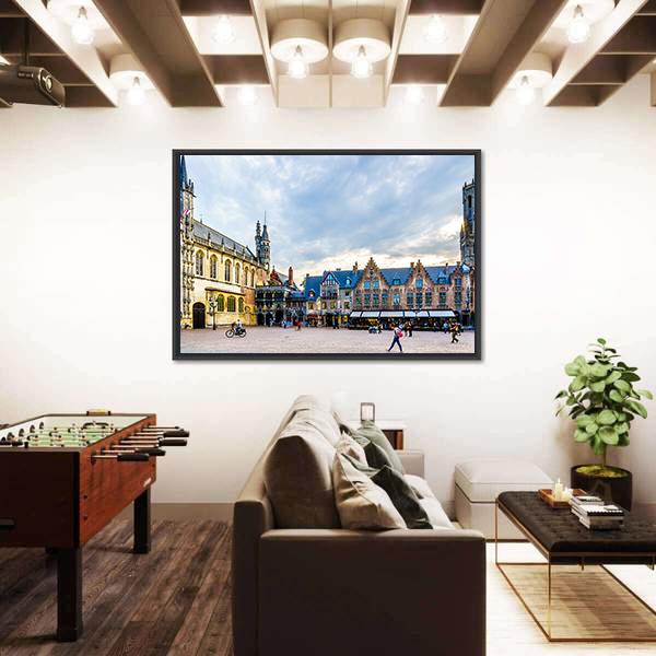 Town Hall And Holy Blood On Burg Square With Belfry Tower Canvas Wall Art-3 Horizontal-Gallery Wrap-25" x 16"-Tiaracle