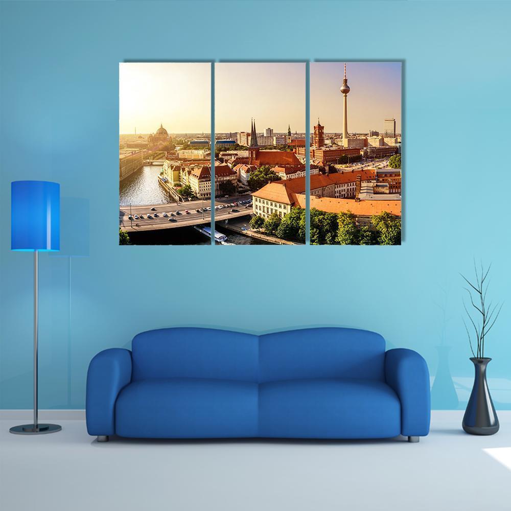 Town Hall & Tv Tower Canvas Wall Art-3 Horizontal-Gallery Wrap-37" x 24"-Tiaracle
