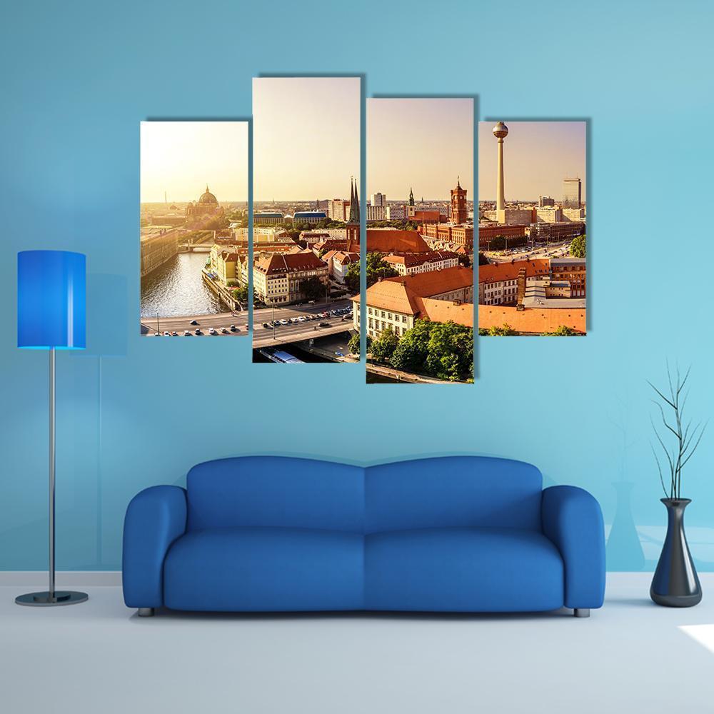 Town Hall &amp; Tv Tower Canvas Wall Art-4 Pop-Gallery Wrap-50&quot; x 32&quot;-Tiaracle