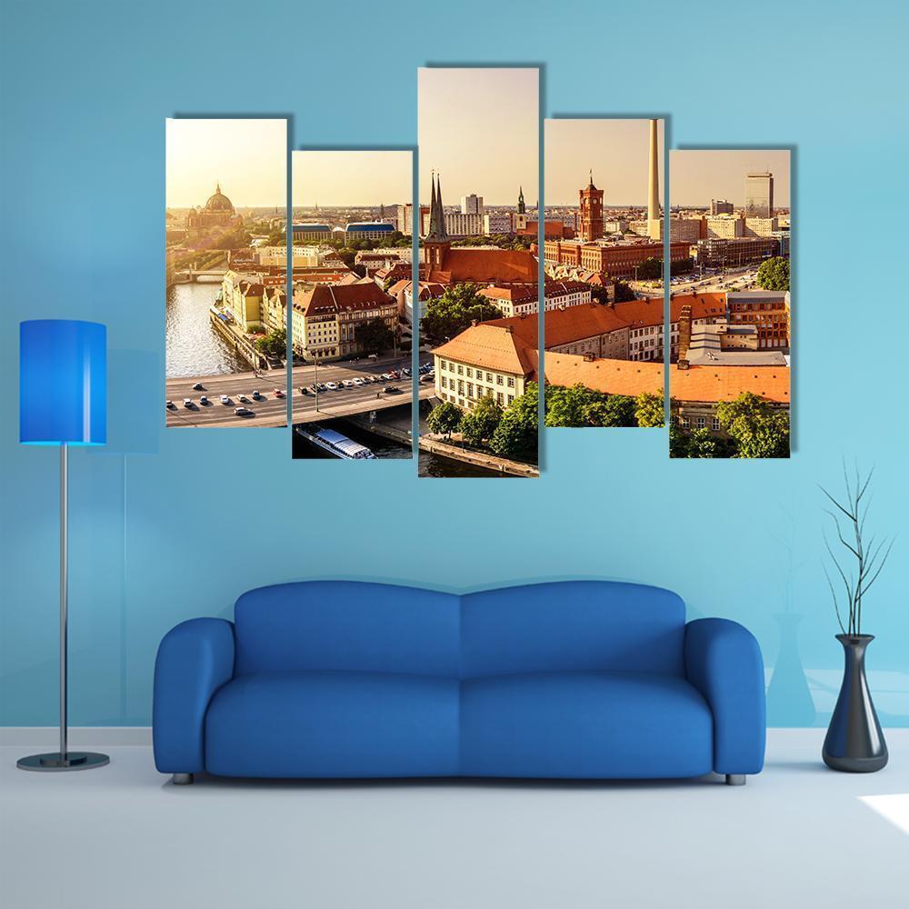 Town Hall & Tv Tower Canvas Wall Art-5 Pop-Gallery Wrap-47" x 32"-Tiaracle