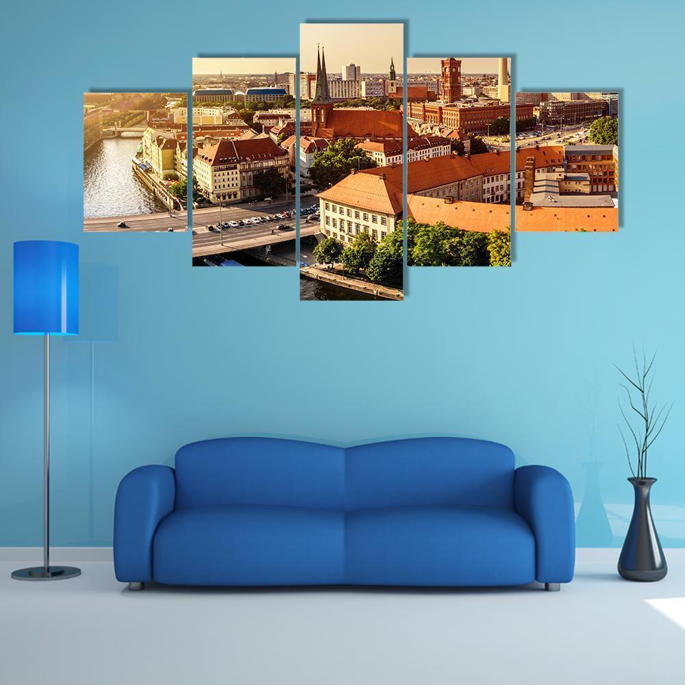 Town Hall & Tv Tower Canvas Wall Art-5 Star-Gallery Wrap-62" x 32"-Tiaracle