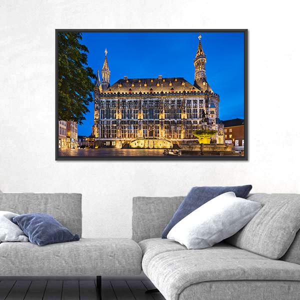 Town Hall Of Aachen Canvas Wall Art-1 Piece-Floating Frame-24" x 16"-Tiaracle