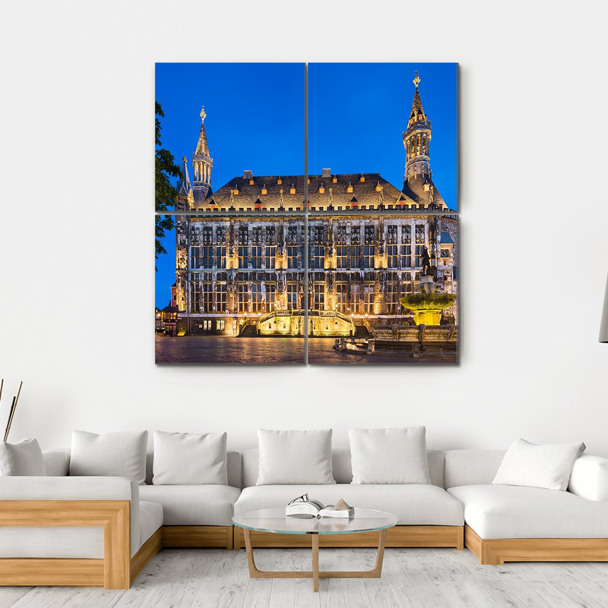 Town Hall Of Aachen Canvas Wall Art-5 Horizontal-Gallery Wrap-22" x 12"-Tiaracle