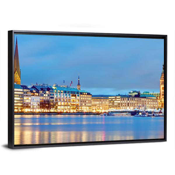 Town Hall &amp; River Alster Canvas Wall Art-3 Horizontal-Gallery Wrap-25" x 16"-Tiaracle